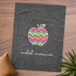 Custom Teacher Apple with Trendy Chevron Pattern Fleece Blanket