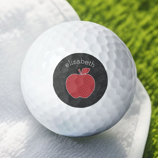 Custom Teacher Apple with Trendy Chevron Pattern Golf Balls (Custom Golf Balls)