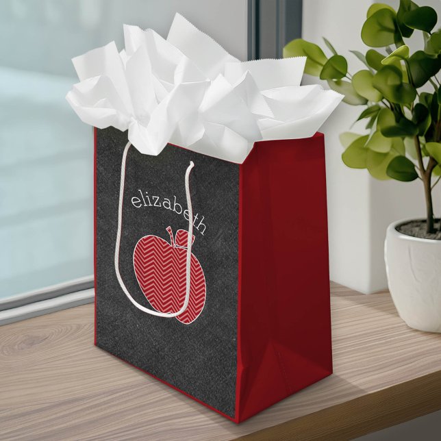 Custom Teacher Apple with Trendy Chevron Pattern Medium Gift Bag (Custom Gift Bag)