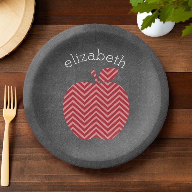 Custom Teacher Apple with Trendy Chevron Pattern Paper Plate (Custom Paper Plate)