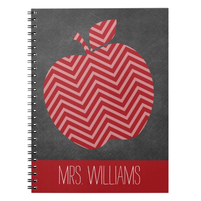 Custom Teacher Apple with Trendy Chevron Pattern Spiral Notebook (Front)