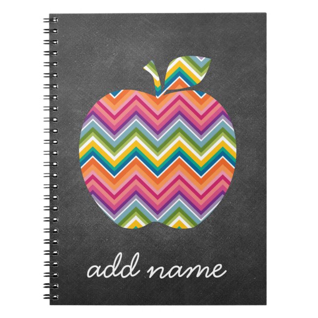 Custom Teacher Apple with Trendy Chevron Pattern Spiral Notebook (Front)