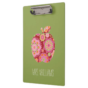 Custom Teacher Apple with Trendy Floral Pattern Clipboard
