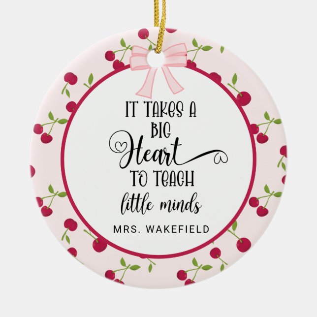 Custom Teacher Appreciation Gift Christmas Cherry Ceramic Tree Decoration (Front)