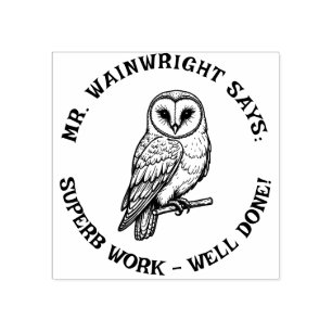 Custom Teacher Barn Owl Stamp – Cute “Superb Work!
