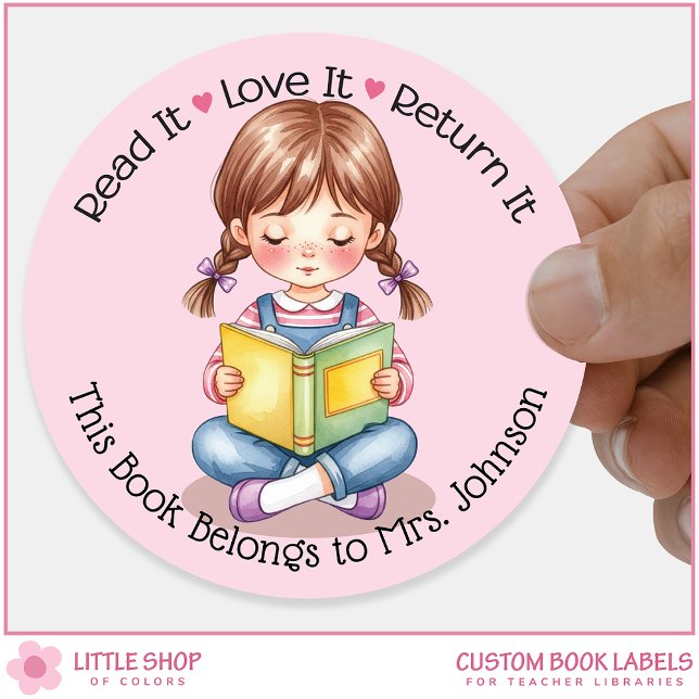 Custom Teacher Classroom Library Bookplate Classic Round Sticker (Creator Uploaded)