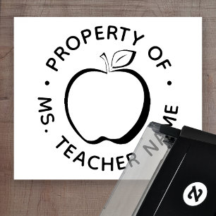 Custom Teacher Classroom Monogram Modern Apple Self-inking Stamp