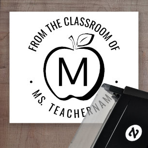 Custom Teacher Classroom Monogram Modern Apple Self-inking Stamp
