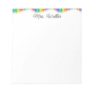 Custom Teacher Coloured Pencils, Cute Rainbow Notepad