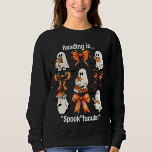 Custom Teacher Ghost and Bow Halloween Reading Sweatshirt