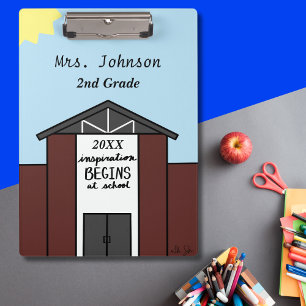 Custom Teacher Grade School House Clipboard