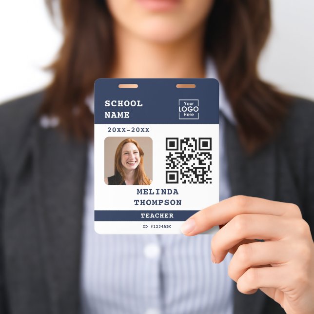 Custom Teacher ID Card School QR Code Name Photo Badge (Presented)