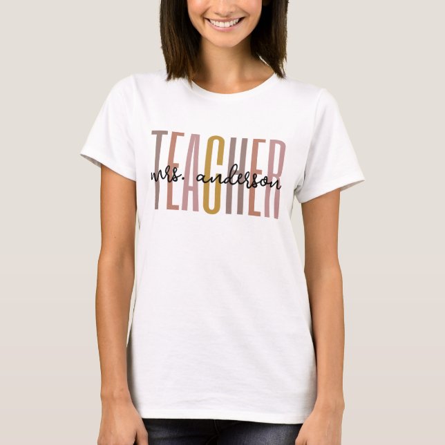 Custom Teacher Last Name Retro Vintage  T-Shirt (Front)