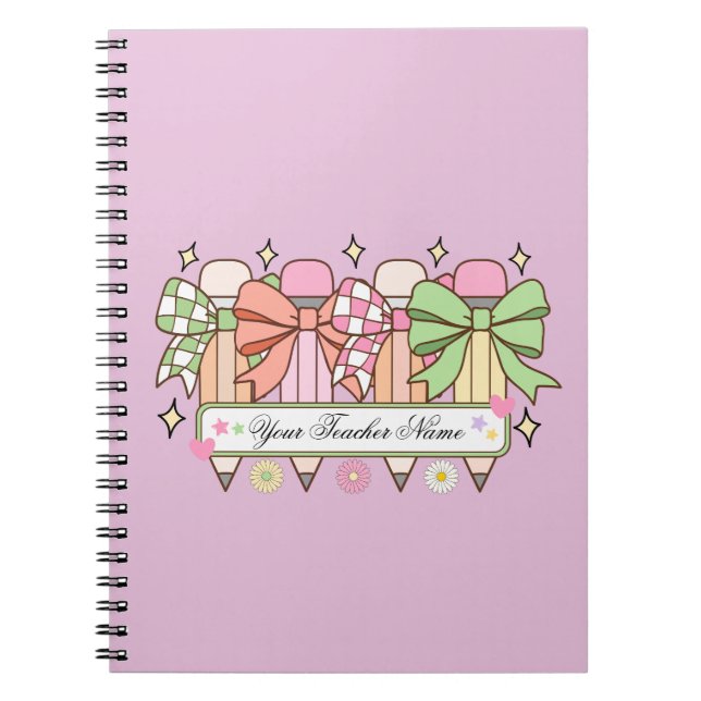 Custom Teacher Name Notebook | Cute Bow Teacher (Front)