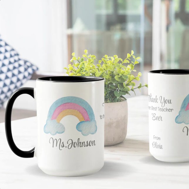 Custom Teacher Name Rainbow Personalised Gift Mug (Creator Uploaded)