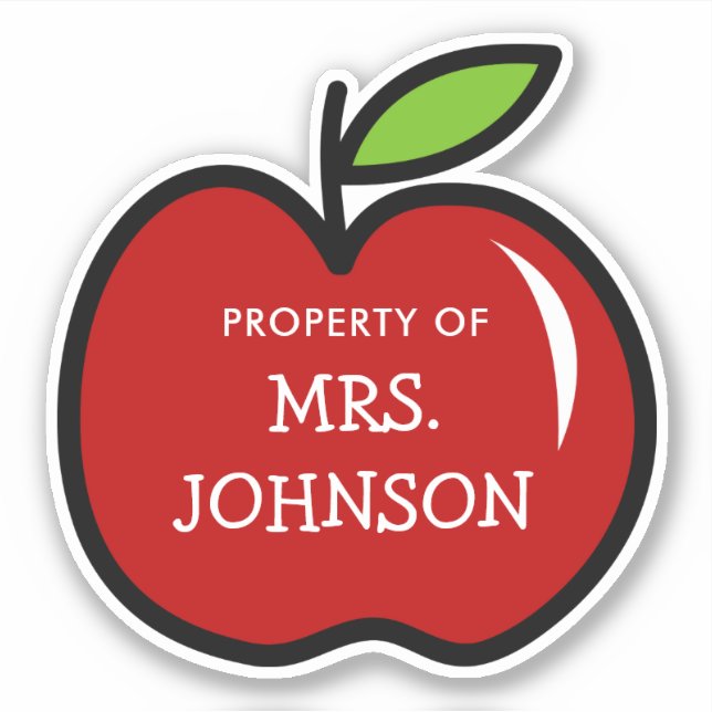 Custom teacher name red apple contour-cut vinyl (Front)