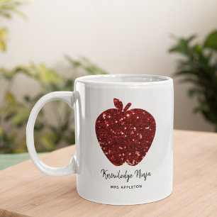 Custom Teacher Name Red Apple Fauxr  Coffee Mug
