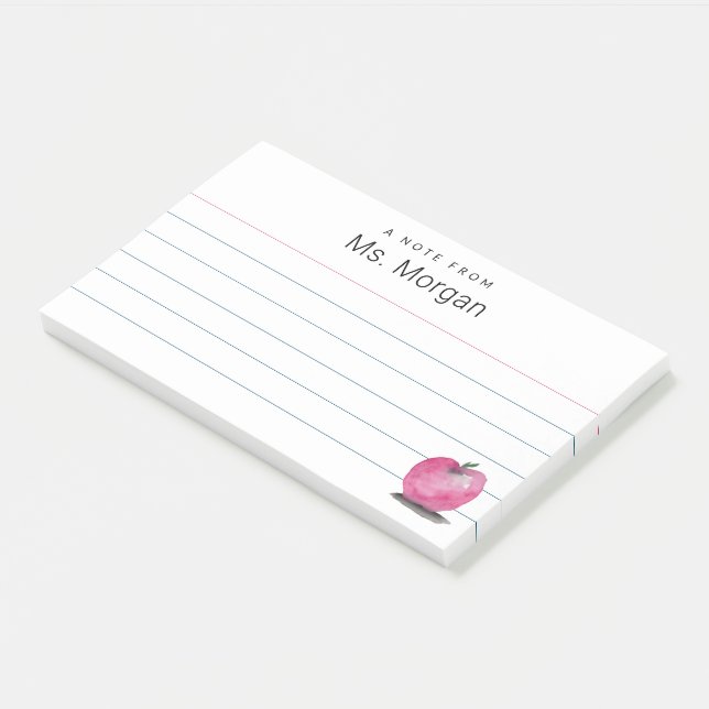 Custom Teacher Name Watercolor apple Lined Post-it Notes (Angled)