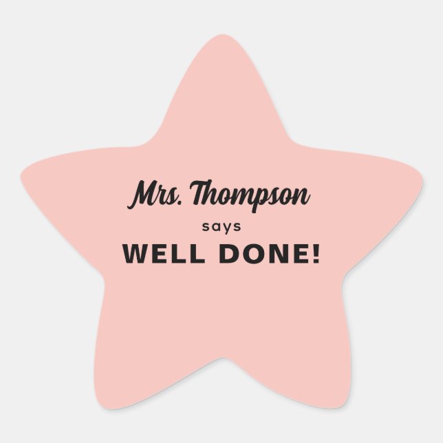 Custom Teacher Name Well Done! Pastel Red Star Sticker (Front)