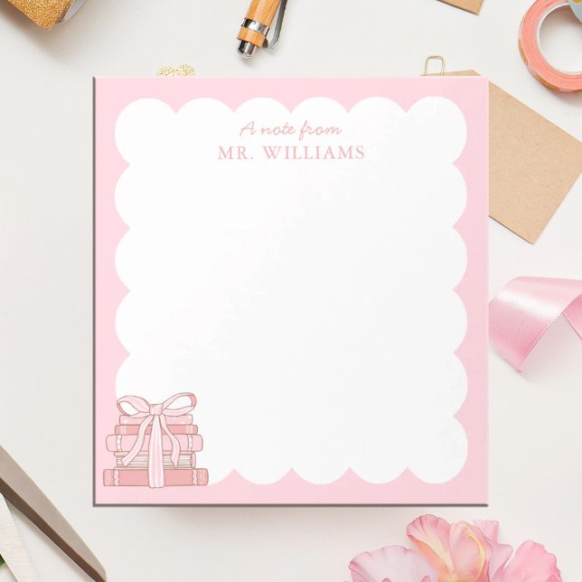 Custom Teacher Notepad Pink Bow with Books (Creator Uploaded)