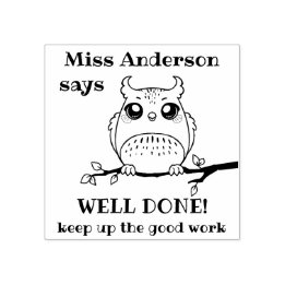 Custom Teacher Says Well Done Owl Positive Praise Rubber Stamp