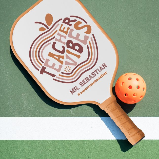 Custom Teacher Vibes Boho Apple Awesome Teacher Pickleball Paddle (Creator Uploaded)