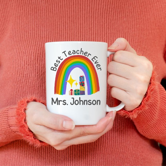 Custom Teacher's Name with a Cute Christmas Tree Coffee Mug (Creator Uploaded)