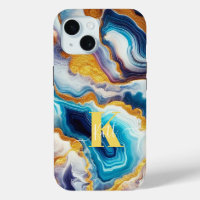 Custom Teal Aqua Golden Agate Monogram