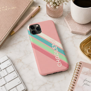 Custom Teal Blue Aqua Coral Lime Green Stripes Case-Mate iPhone Case