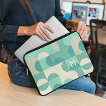 Custom Teal Blue Green Beige Retro Art Pattern Laptop Sleeve<br><div class="desc">Beautiful contemporary teal blue green beige, ivory cream coloured geometric circles, and half circles pattern. With the option to customise or personalise with a name monogram or initial of your choice. Ornate, elegant, stylish, and eclectic design for the fancy artistic fashionista, the artsy fashion diva, popular hip trendsetter, vintage retro...</div>