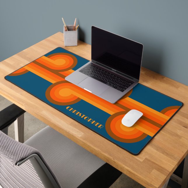 Custom Teal Blue Orange Red Brown Retro Pattern Desk Mat (Office 2)