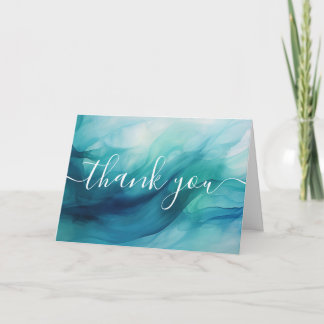 Custom Teal Blue Watercolor Waves Thank You Card