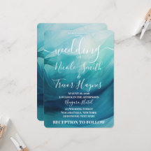 Custom Teal Blue Watercolor Waves Wedding
