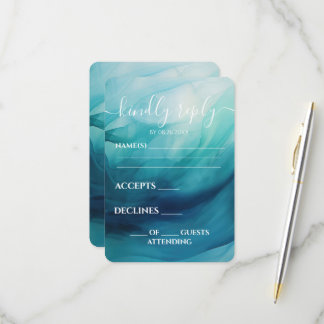 Custom Teal Blue Watercolor Waves Wedding RSVP Card