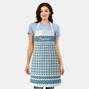 Custom Teal Blue White Cottage Gingham Plaid Apron