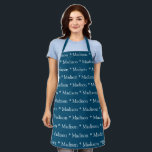 Custom teal blue white name text modern pattern apron<br><div class="desc">Custom teal blue white name text modern pattern Apron.
you can change the name or text.

Great for cooks,  chefs,  pottery,  ceramics,  crafts,  work,  kitchen,  baking,  bbq,  grill,  and also businesses and stores,  etc</div>