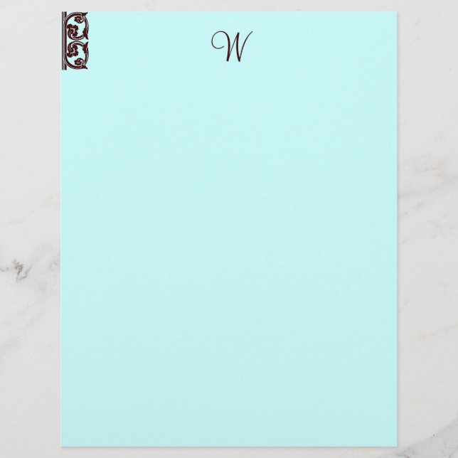 Custom Teal Chocolate Brown Monogram Letterhead (Front)