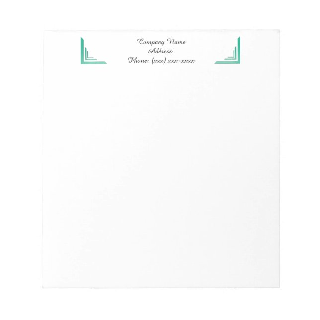 Custom Teal Corner Business Notepad (Front)