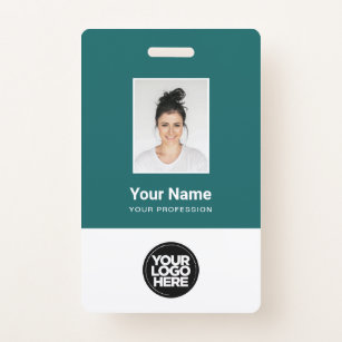 Custom Teal Employee Photo, Bar Code, Logo, Name ID Badge
