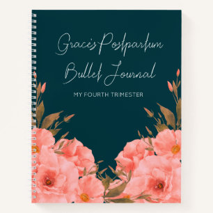 Custom Teal Floral Postpartum Journal For New Moms