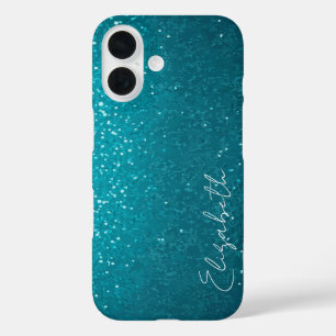 Custom Teal Glitter iPhone 16 Case