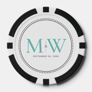Custom Teal Monogrammed Wedding Date Poker Chips