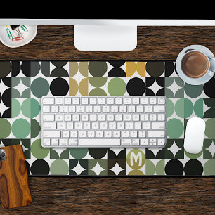 Custom Teal Sage Green Black Grey Retro Pattern Desk Mat