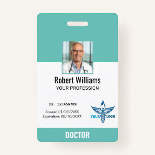 Custom Teal & White Hospital Employee Photo ID Bad ID Badge