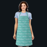 Custom teal white name text modern pattern apron<br><div class="desc">Custom teal white name text modern pattern Apron.
you can change the name or text.

Great for cooks,  chefs,  pottery,  ceramics,  crafts,  work,  kitchen,  baking,  bbq,  grill,  and also businesses and stores,  etc</div>