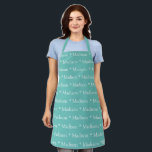Custom teal white name text modern pattern apron<br><div class="desc">Custom teal white name text modern pattern Apron.
you can change the name or text.

Great for cooks,  chefs,  pottery,  ceramics,  crafts,  work,  kitchen,  baking,  bbq,  grill,  and also businesses and stores,  etc</div>