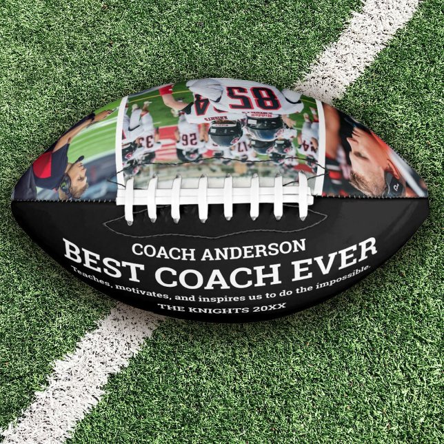 Custom Team Best Coach Ever Photo Collage Football (Add photos and your coach's name to personalize this football for a special gift.)
