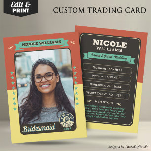 Custom Team Bride Trading Card, Bridesmaids Gifts Calling Card