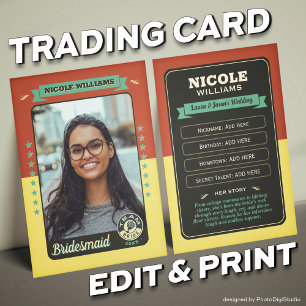 Custom Team Bride Trading Card, Bridesmaids Gifts Calling Card