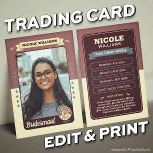 Custom Team Bride Trading Card, Bridesmaids Gifts Calling Card
